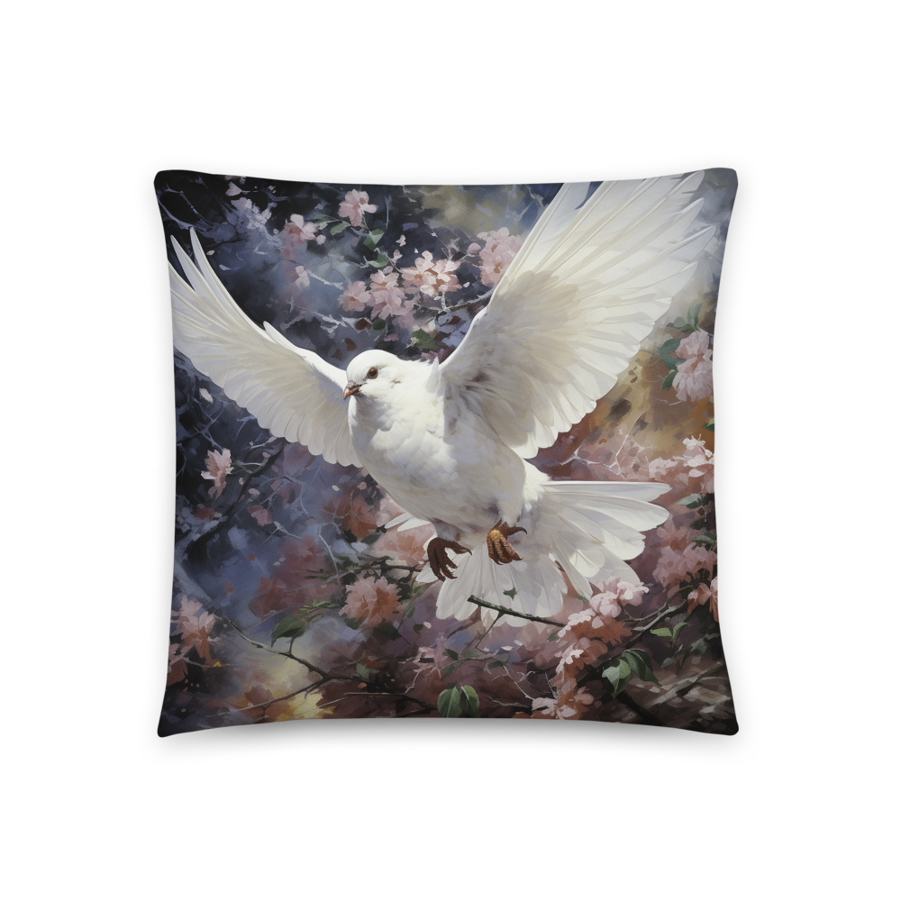 Experience Tranquility and Elegance with the Divine Dove and Blossom Art Pillow