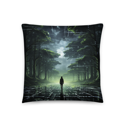 Experience the Tranquil Beauty of the Future Throw Pillow Emerald Night Forest Polyester Decorative Cushion 18x18