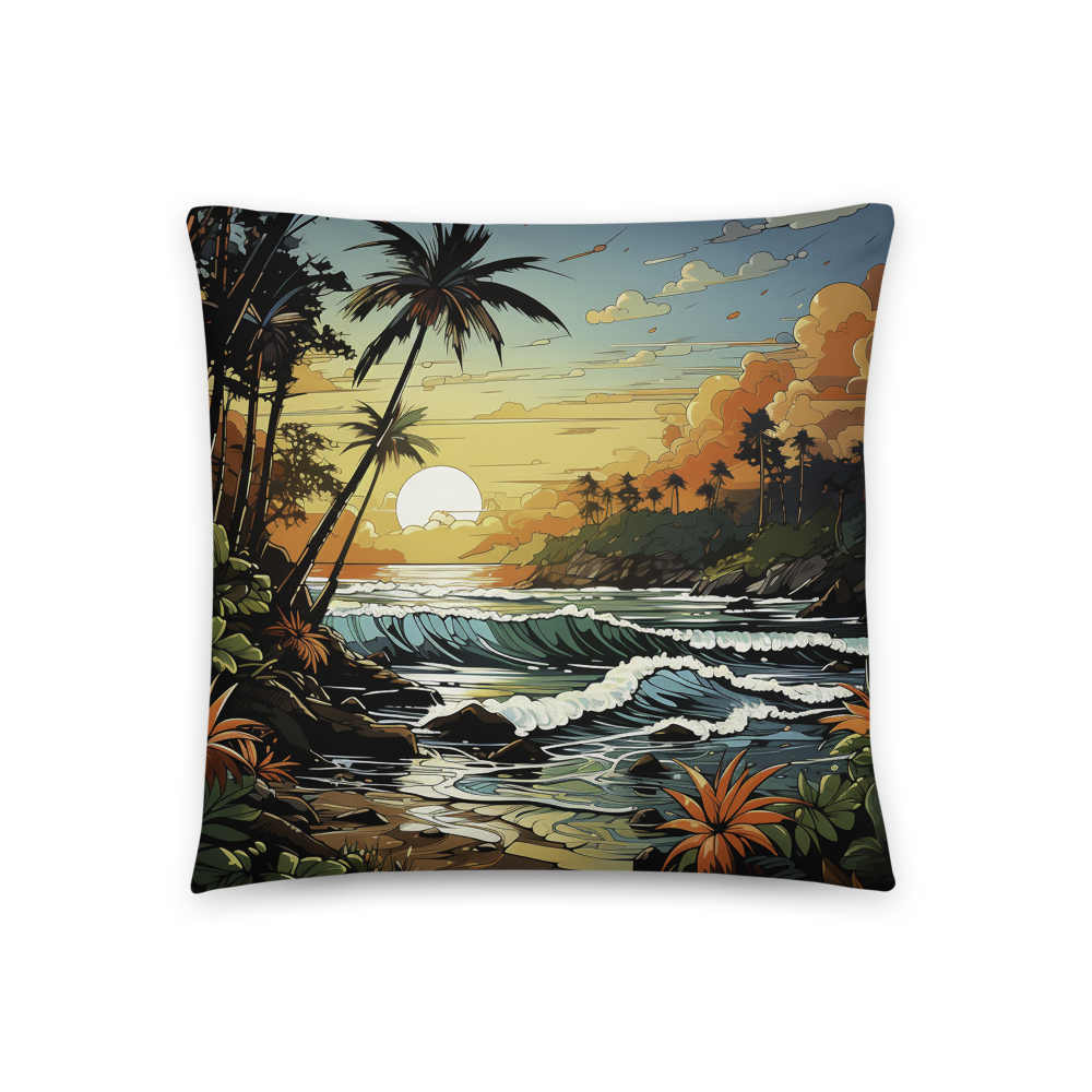 Experience the Perfect Blend of Comfort, Design, and Quality with the Tropical Sunset Expressive Landscape Pillow
