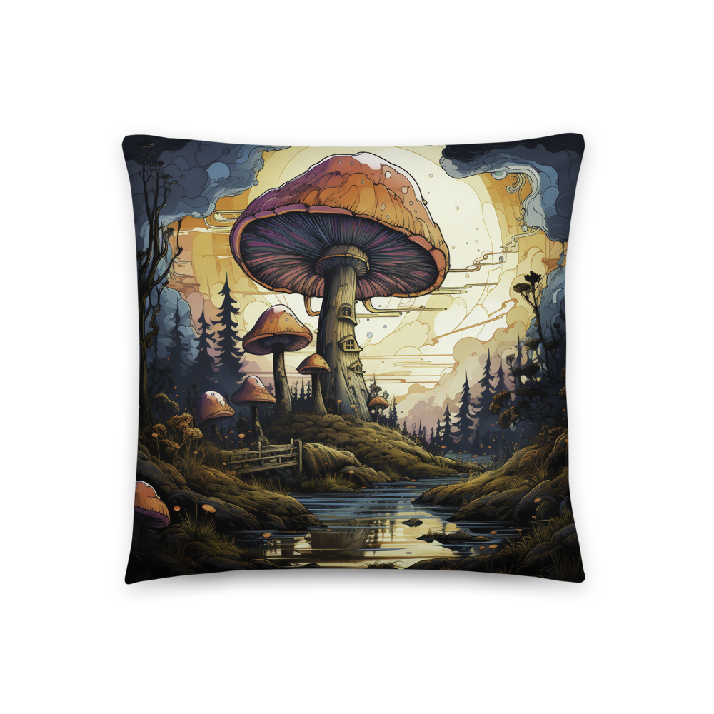 Immerse Yourself in the Enchanting World of Fungi with Our Mystical Mushroom Magic Throw Pillow