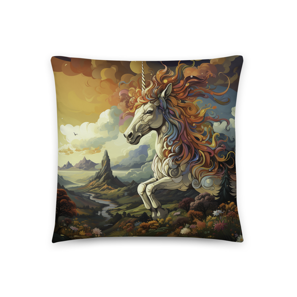 Experience the Magic: Discover the Whimsical Beauty of our Colorful Wilderness Unicorn Throw Pillow