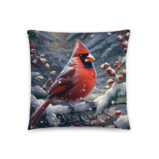 Experience Tranquility and Festive Charm with the Winter Cardinal Serenity Pillow