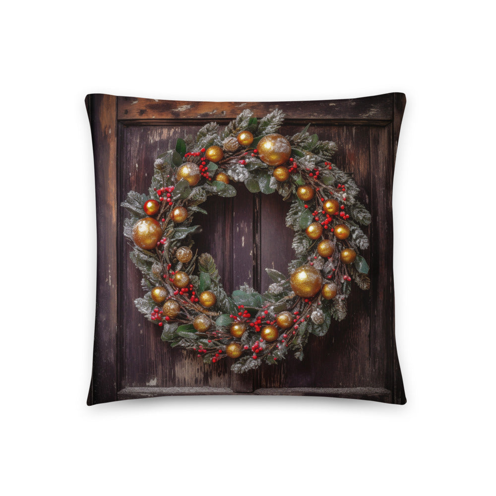 Add Festive Elegance to Your Christmas Decor with the Bold Golden Wreath Pillow
