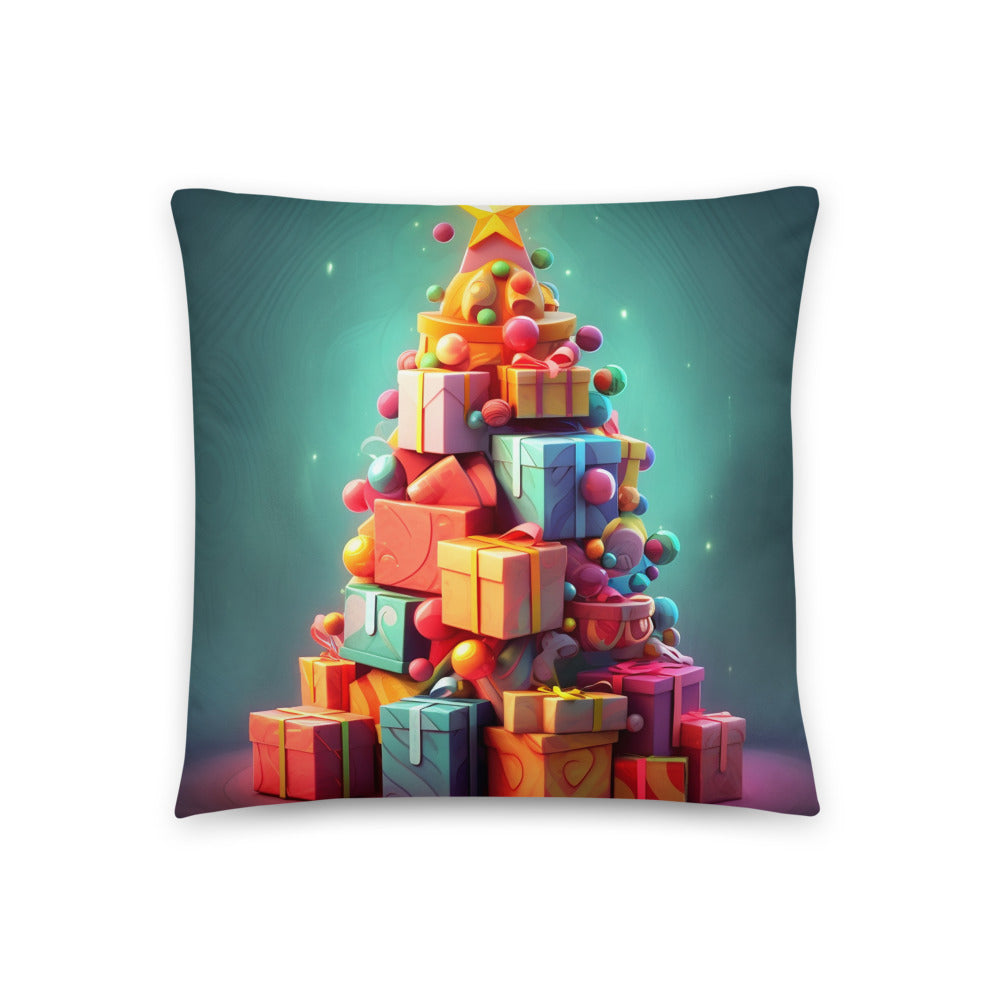 Add a splash of whimsy to your holiday decor with our Festive Gift Tower Pillow