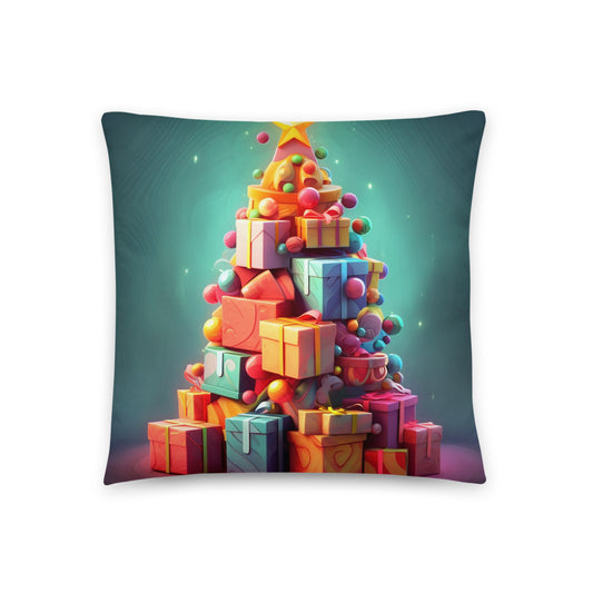 Add a splash of whimsy to your holiday decor with our Festive Gift Tower Pillow