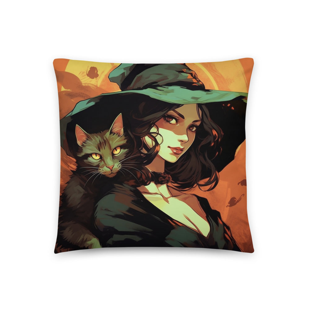 Add Whimsy and Magic to Your Home with the Witch and Her Cat Art Pillow