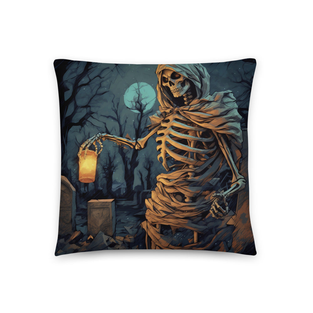 Illuminate Your Home Decor with the Haunting Charm of the Glaring Skeleton Graveyard Lantern Pillow