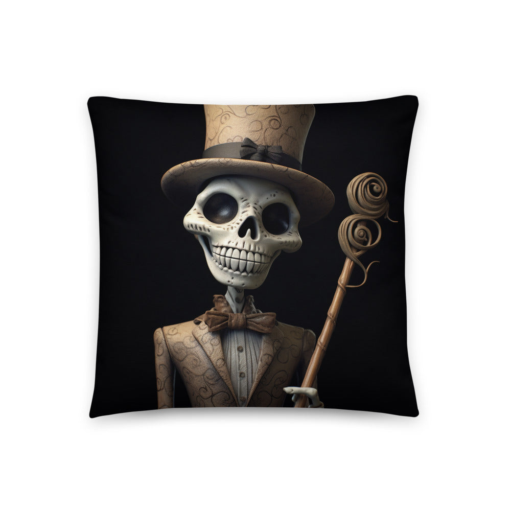Add a Touch of Whimsy to Your Home with the Charming Skeleton with Top Hat and Cane Pillow
