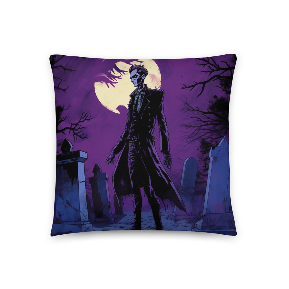 Elevate Your Home Decor with the Enigmatic Full Moon Vampire in Graveyard Pillow