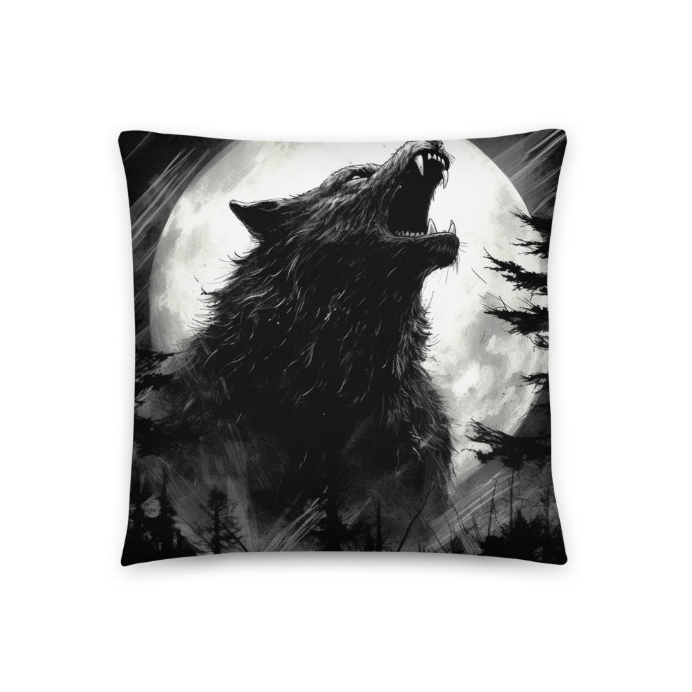 Wolf Howl Pillow: Embrace the Beauty of the Wild with Monochrome Moonlight