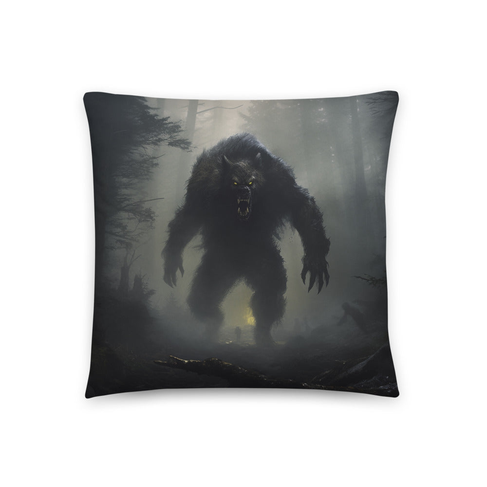 Unleash the Supernatural in Your Home Decor with the Epic Portraiture of Foggy Day Werewolf Pillow
