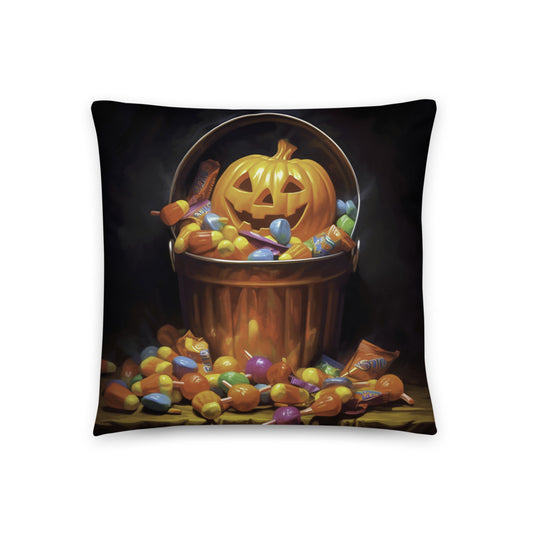 Add a Festive Touch to Your Halloween Decor with the Vibrant Halloween Candy Cornucopia Pillow