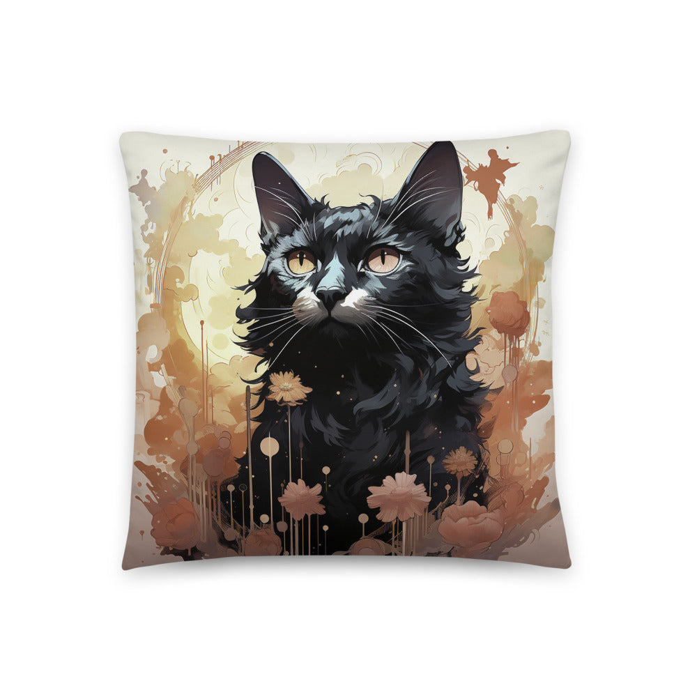 Transform Your Living Space with the Feline Blossom Vibrant Black Cat Portrait Pillow