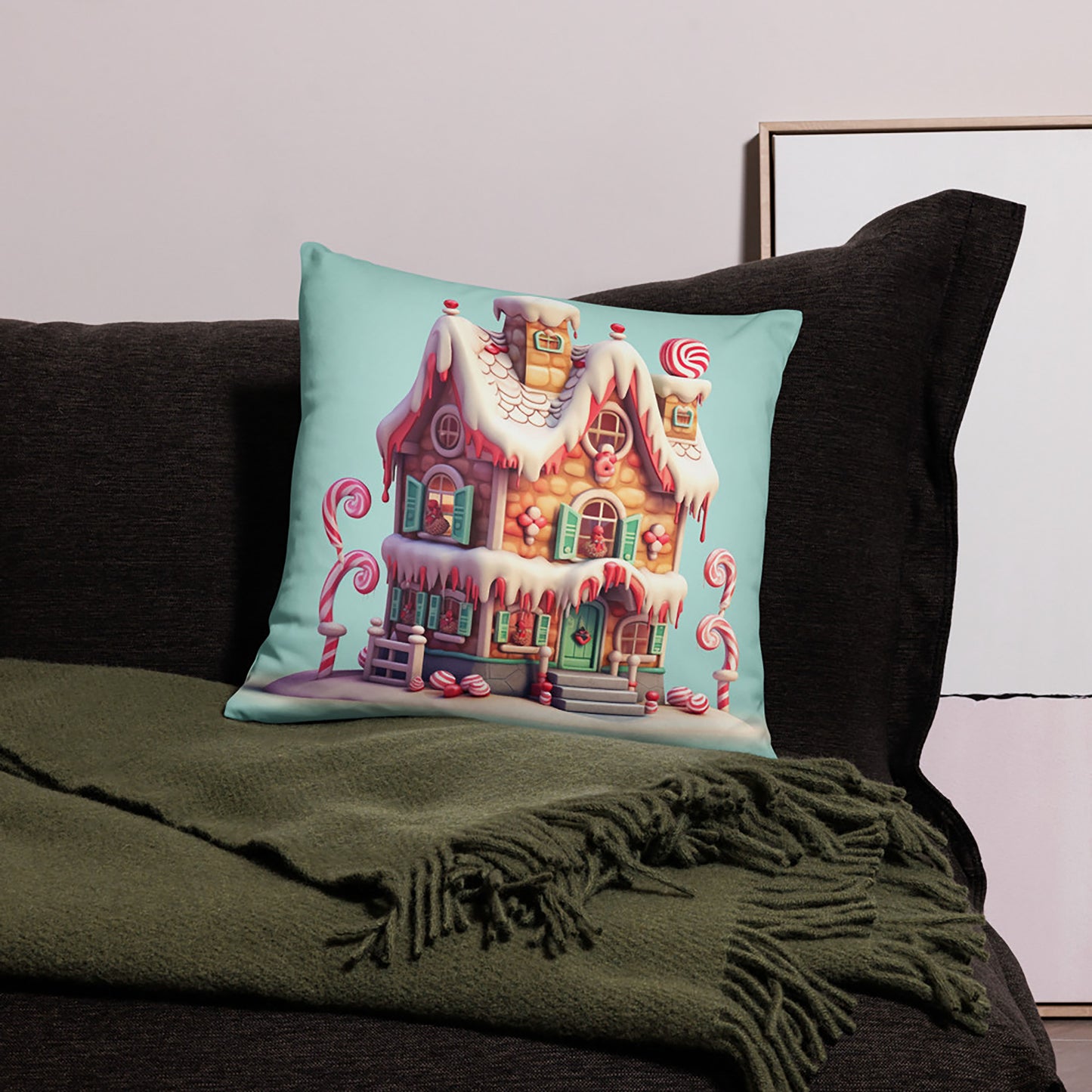 Christmas Throw Pillow Sweet Dreams Candy House Polyester Decorative Cushion 18x18