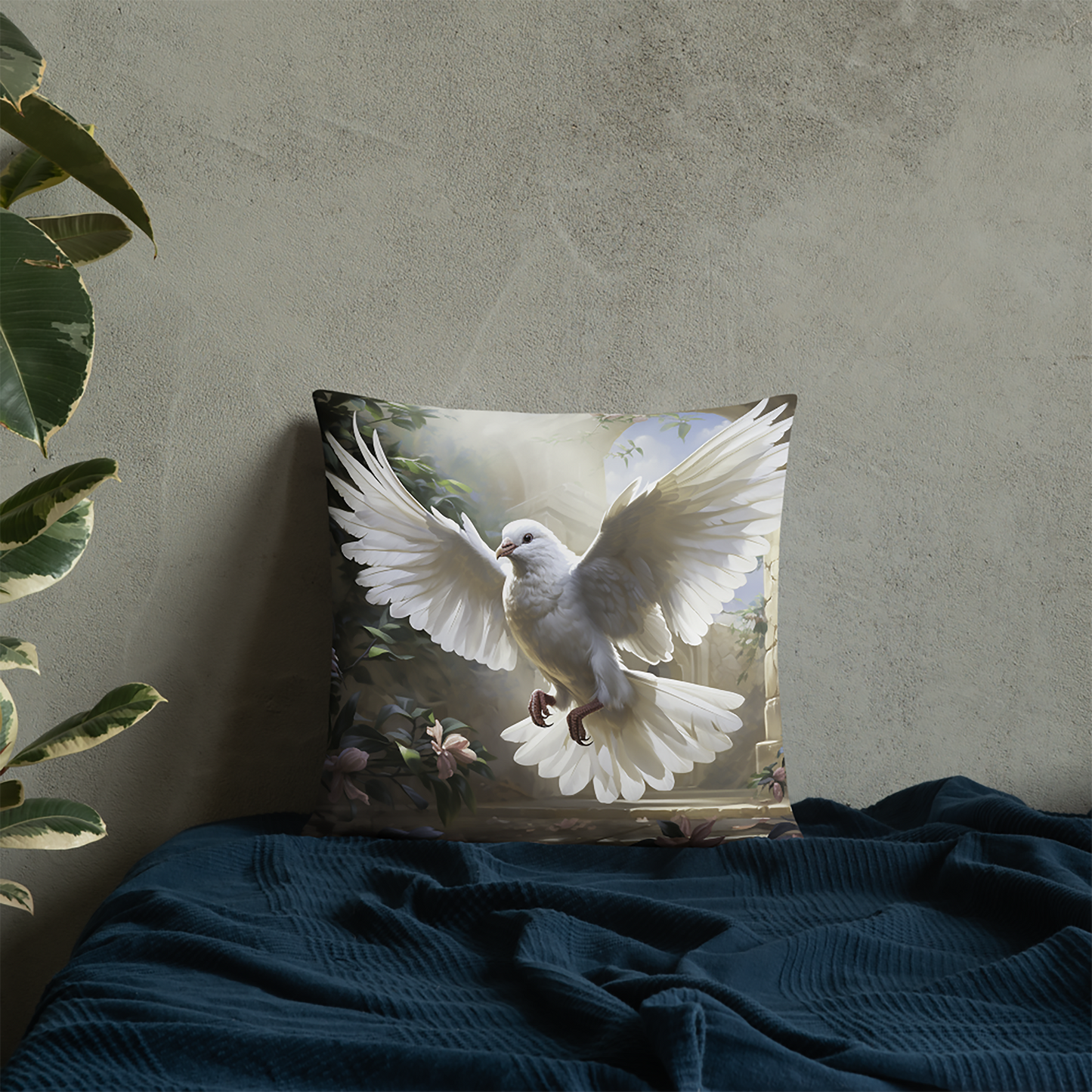 Bird Throw Pillow Dove Serenity Garden Polyester Decorative Cushion 18x18