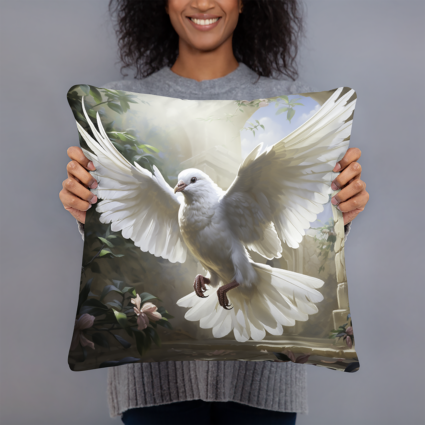 Bird Throw Pillow Dove Serenity Garden Polyester Decorative Cushion 18x18