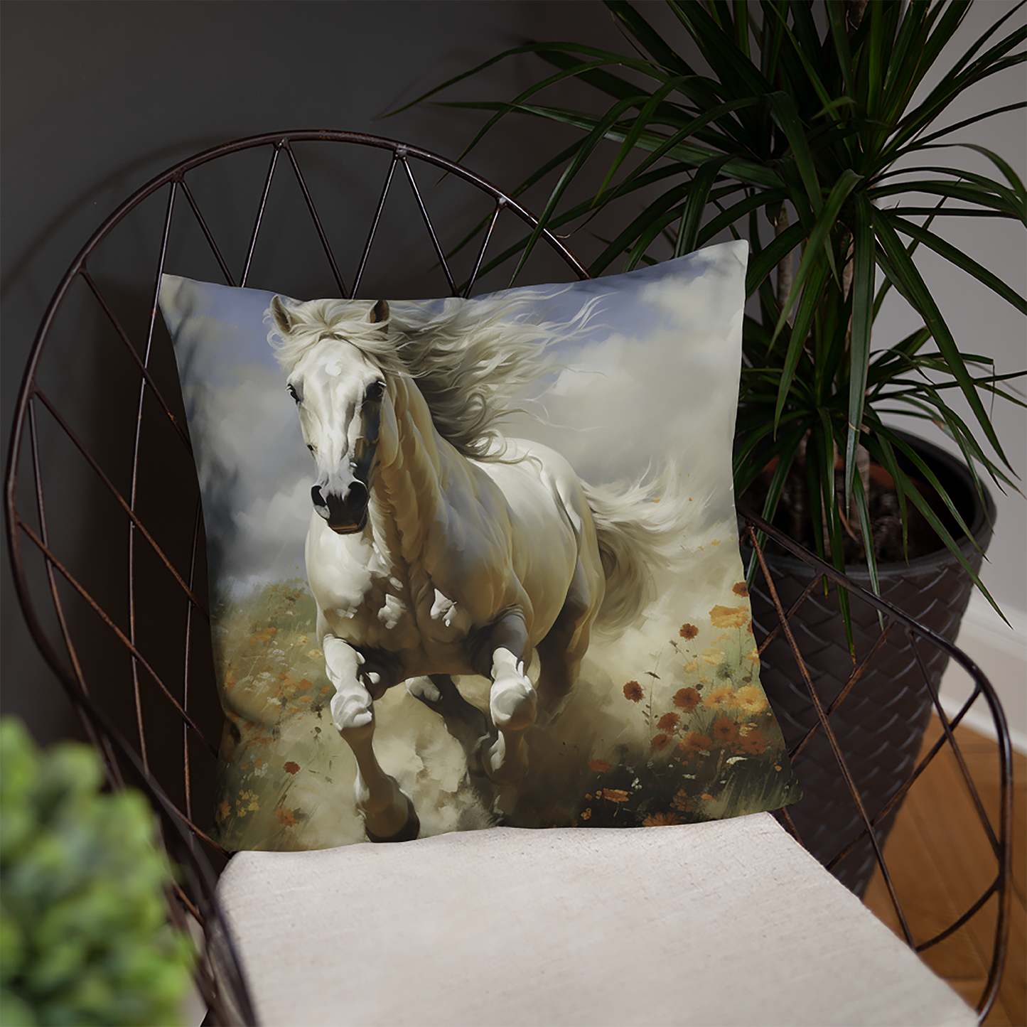 Horse Throw Pillow Dynamic Meadow Run Horse Polyester Decorative Cushion 18x18