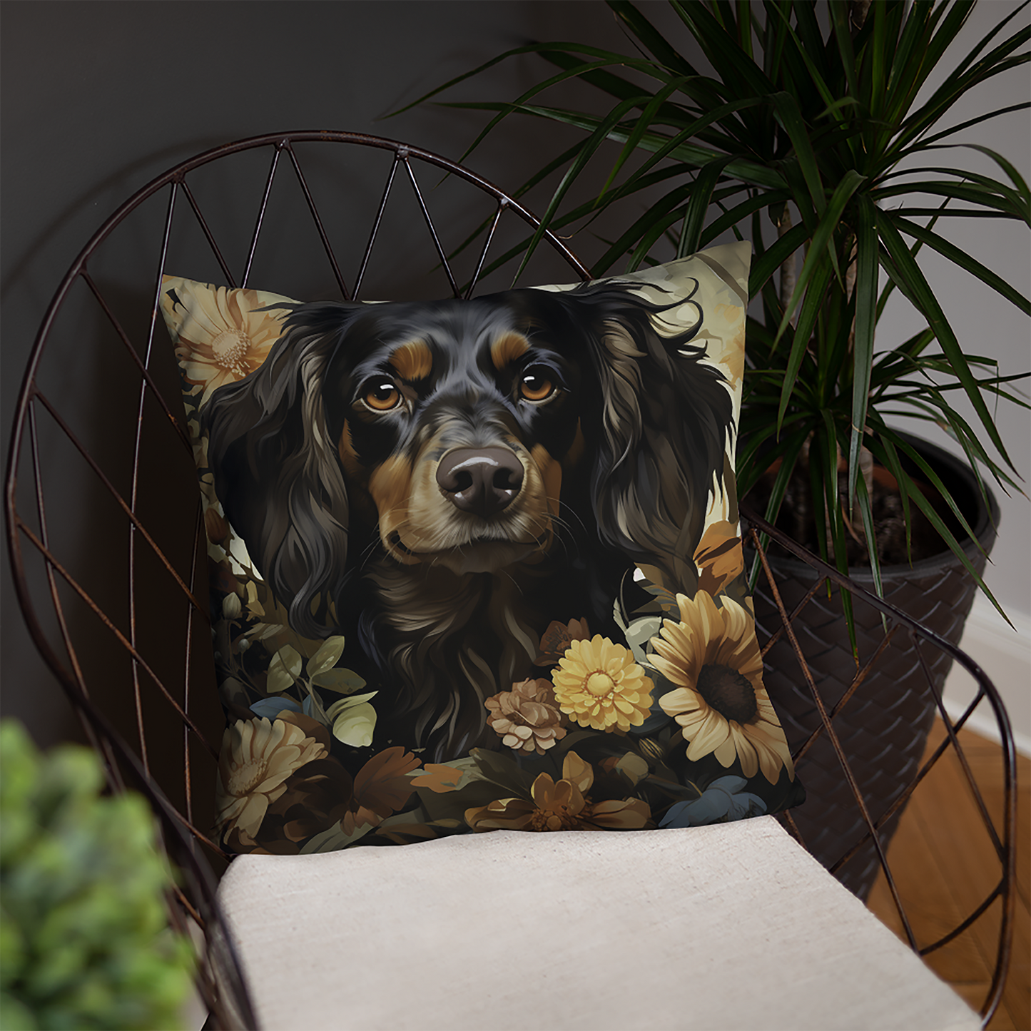 Dog Throw Pillow Elegant Dachshund Amidst Orange Blooms Polyester Decorative Cushion 18x18