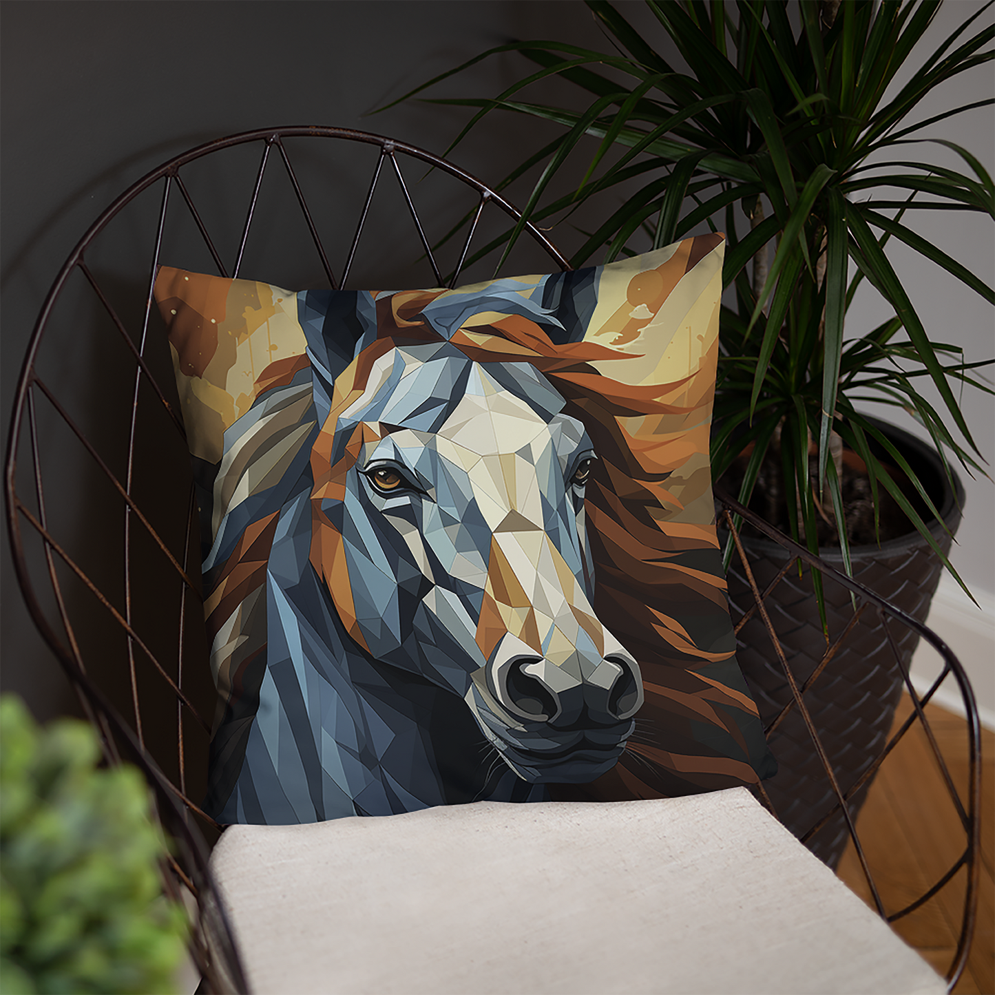 Horse Throw Pillow Mosaic Realism Horse Comfort Polyester Decorative Cushion 18x18