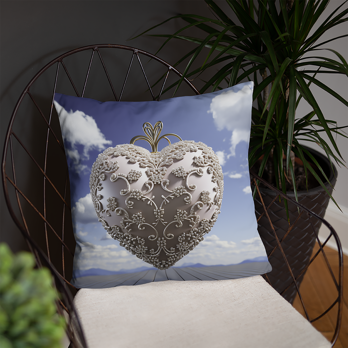 Heart Throw Pillow Opulent Glass Heart Polyester Decorative Cushion 18x18