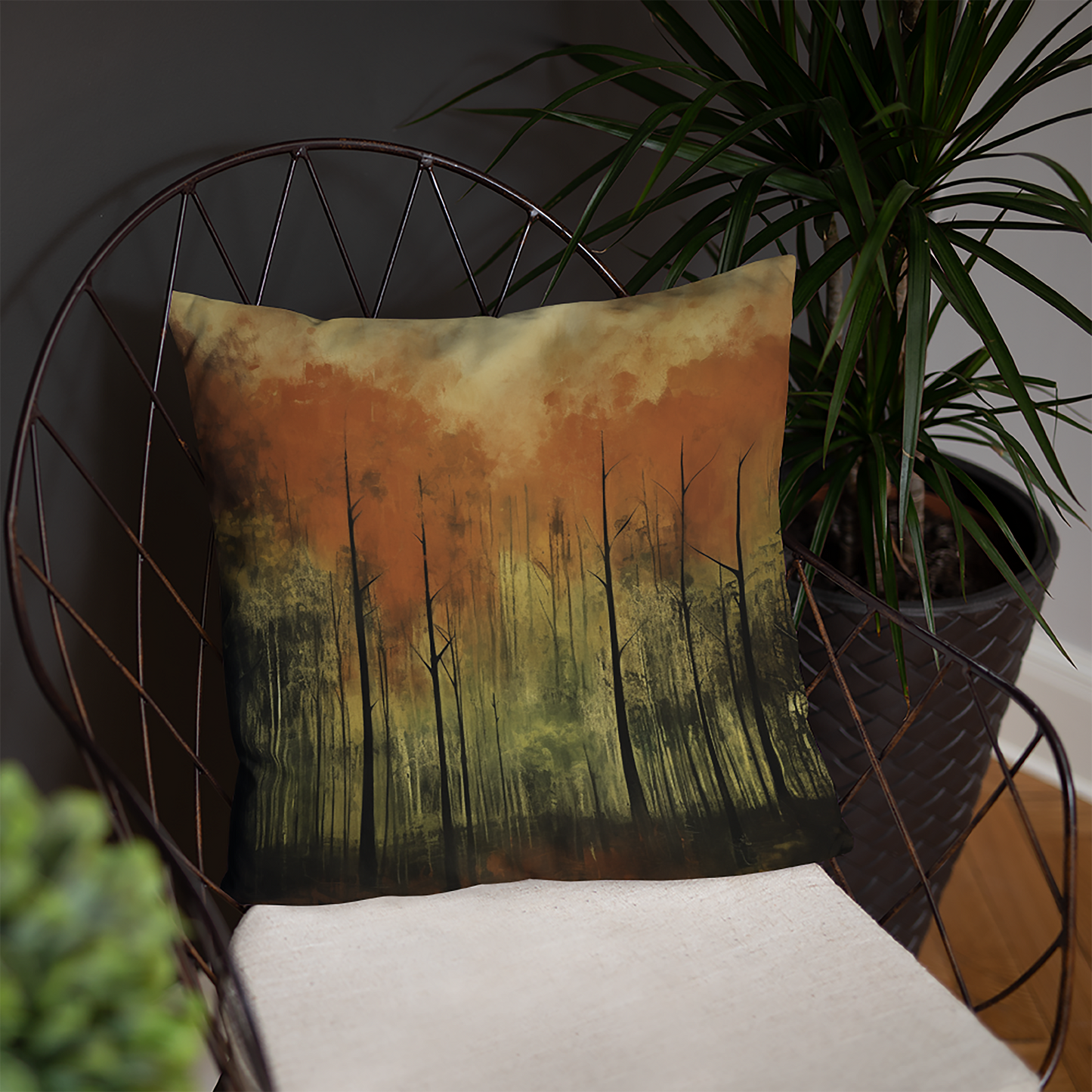Abstract Throw Pillow Autumnal Landscape Polyester Decorative Cushion 18x18