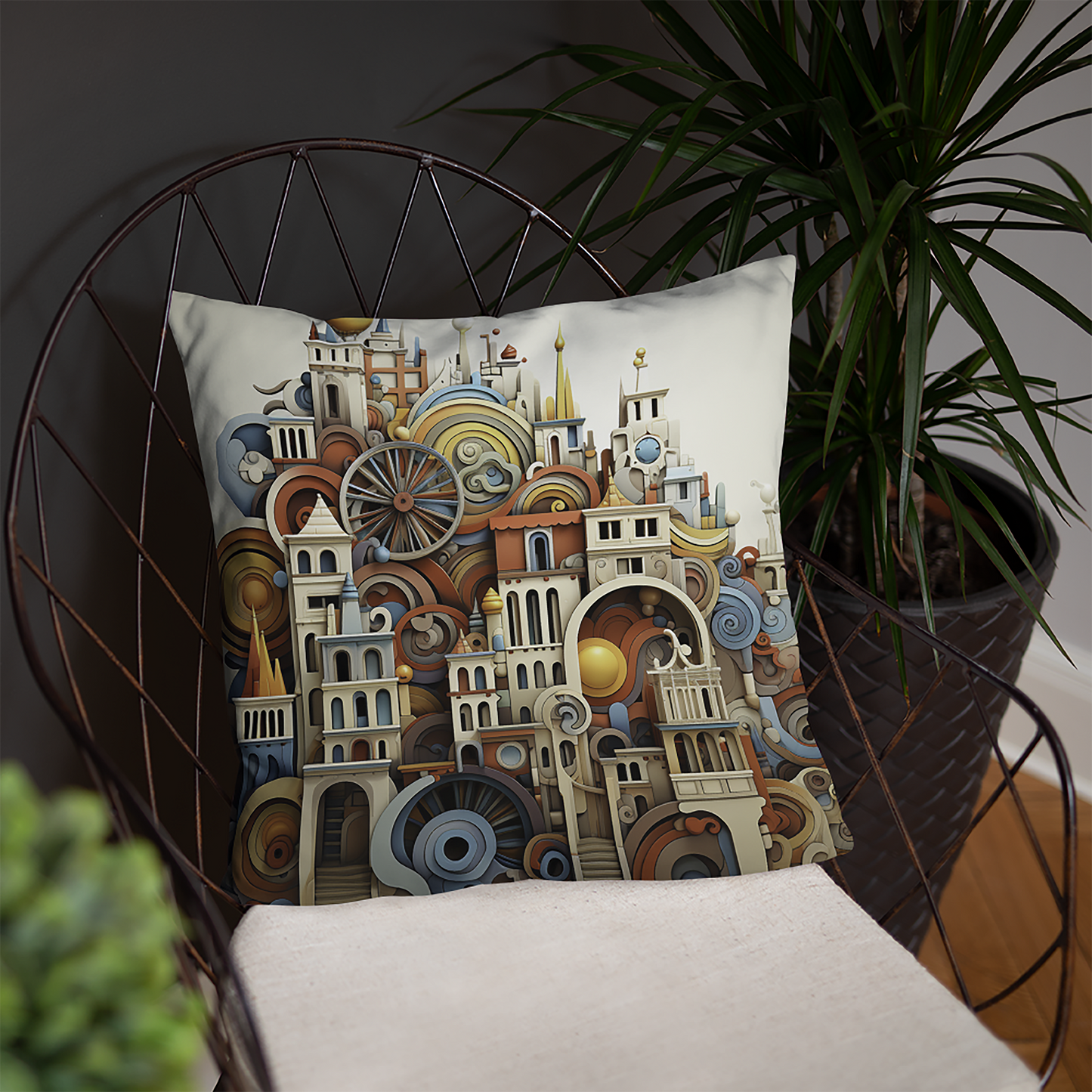Cityscape Throw Pillow Colorful 3D Circles Polyester Decorative Cushion 18x18