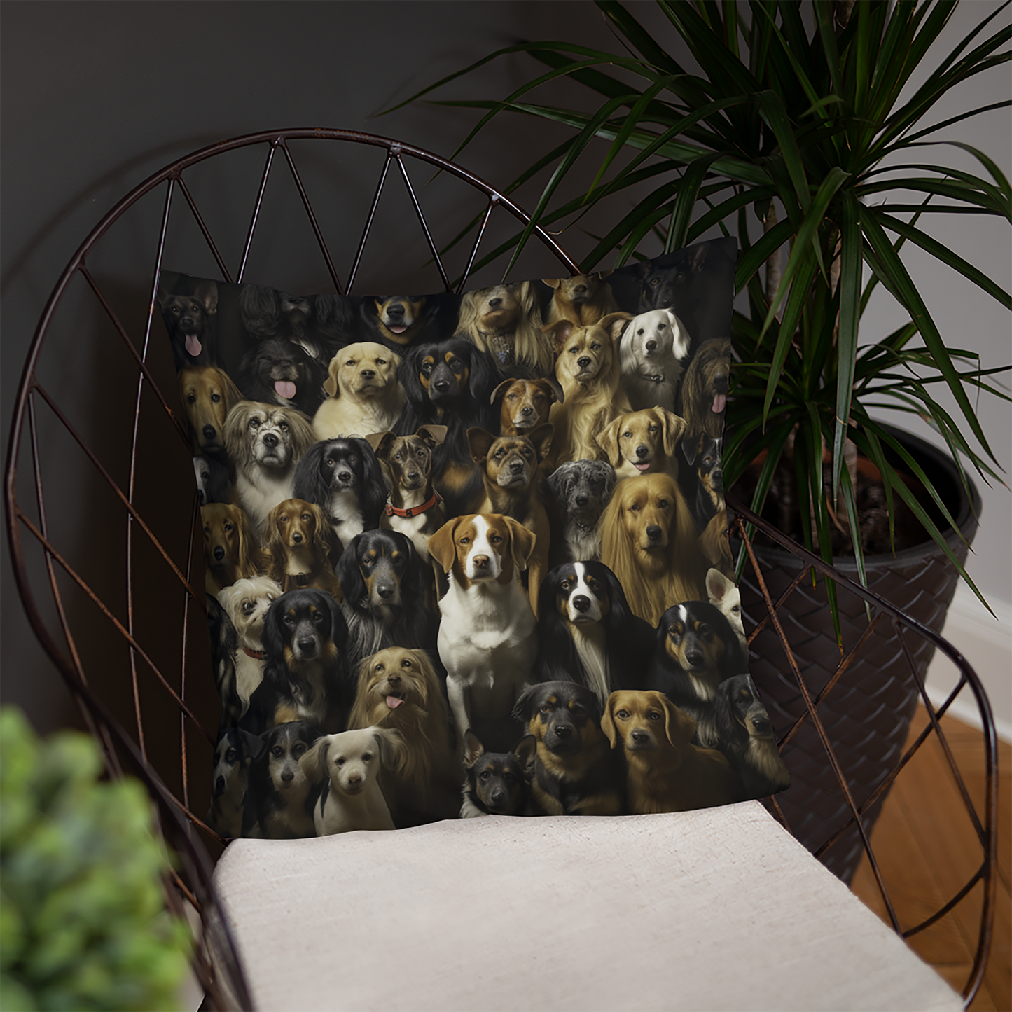 Dog Throw Pillow Vibrant Canine Gathering Portrait Polyester Decorative Cushion 18x18