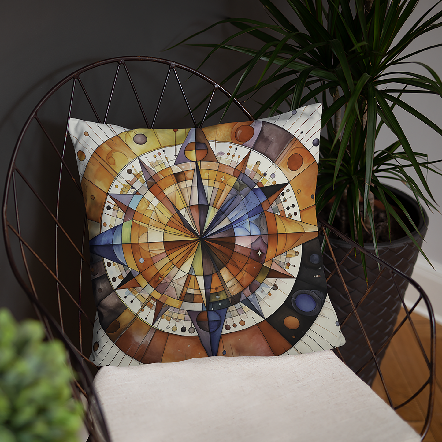 Geometric Throw Pillow Watercolor Rainbow Compass Polyester Decorative Cushion 18x18