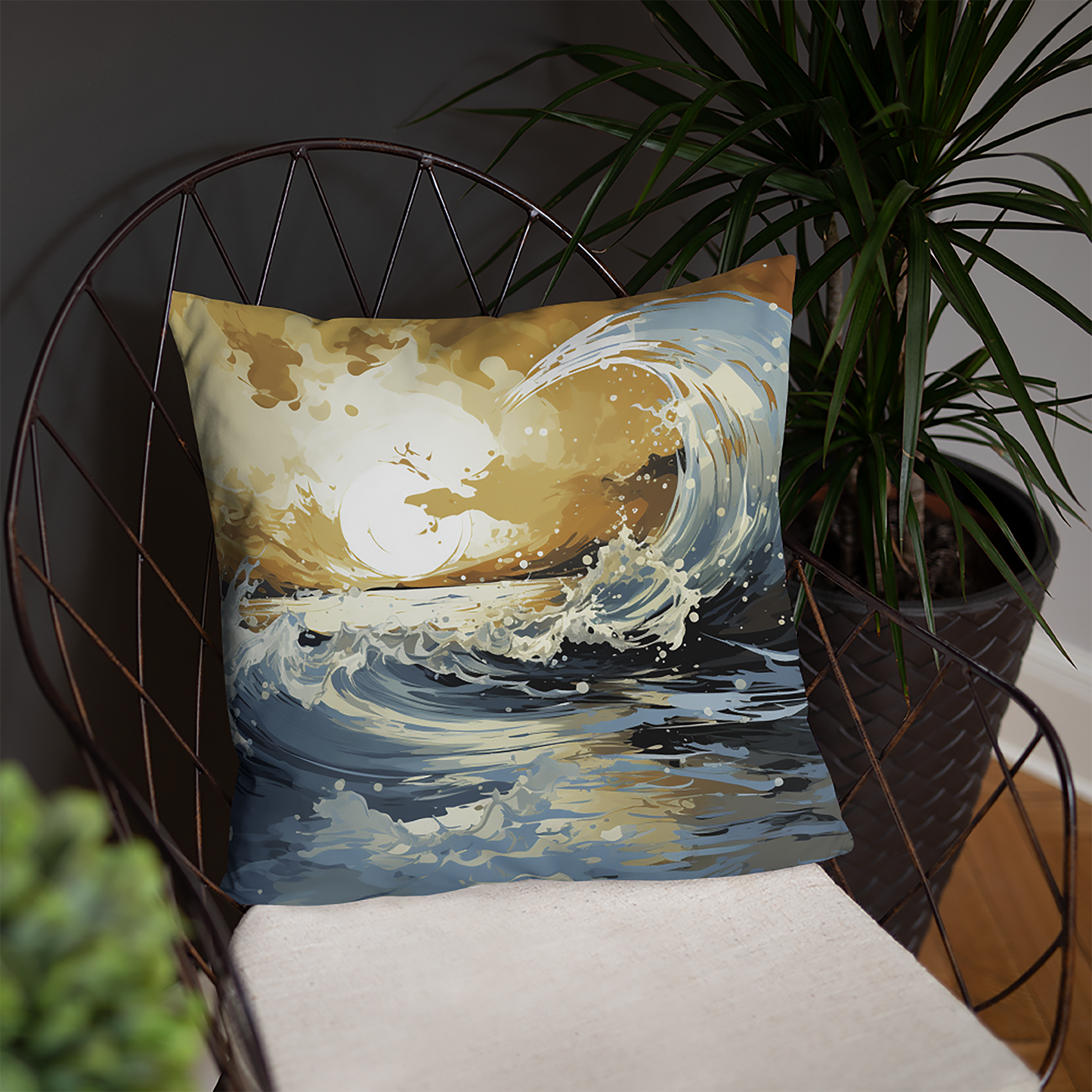 Beach Throw Pillow Vibrant Ocean Wave Polyester Decorative Cushion 18x18