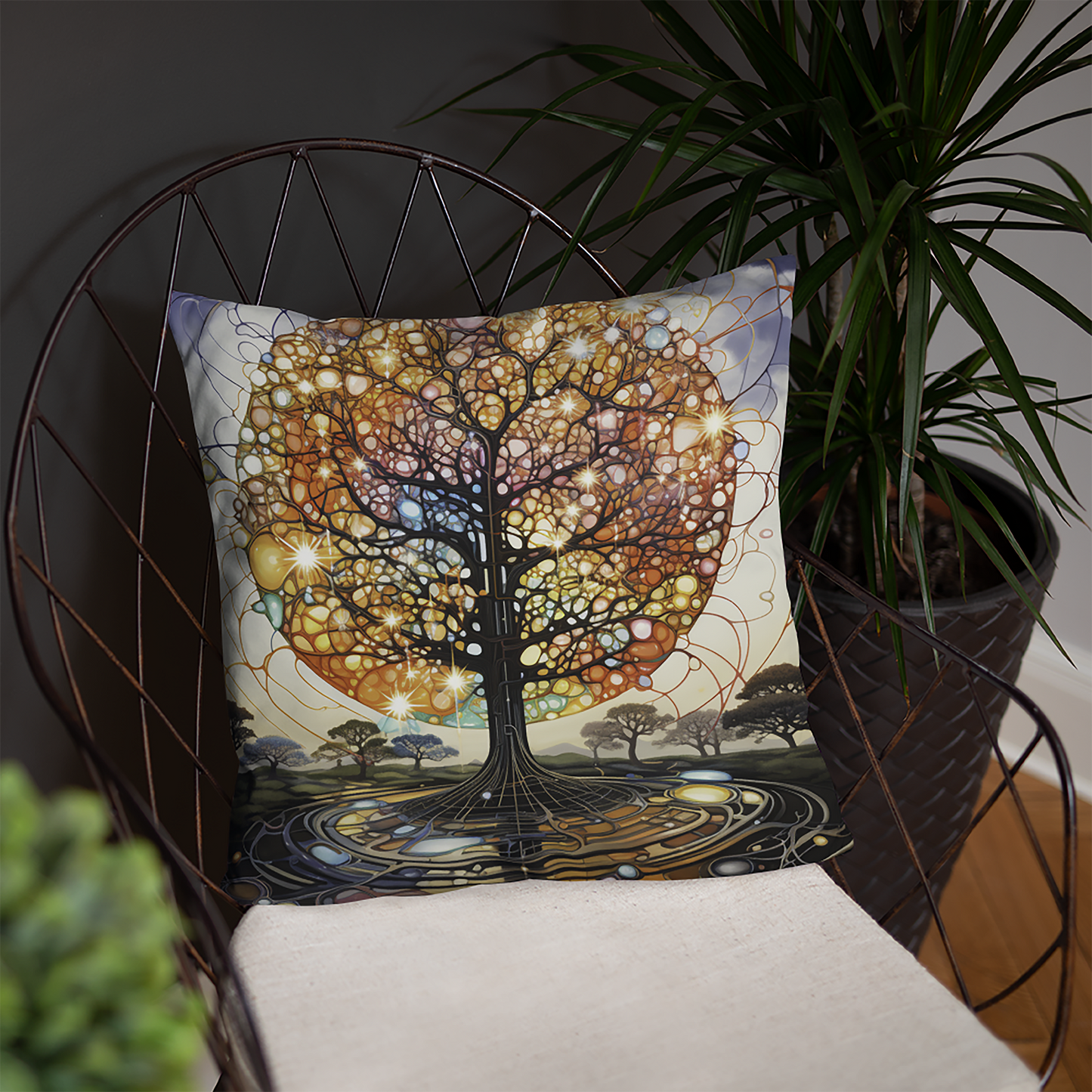 Psychedelic Throw Pillow Atomic Tree Luminist Landscape Polyester Decorative Cushion 18x18