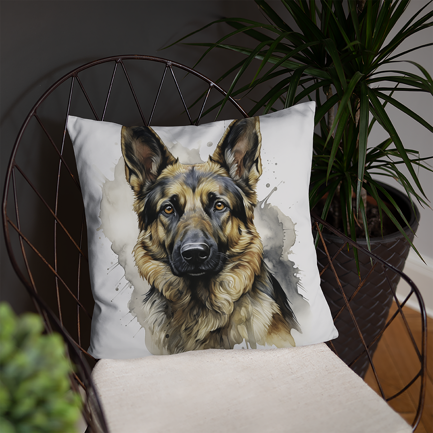 Dog Throw Pillow Watercolor German Shepherd Polyester Decorative Cushion 18x18