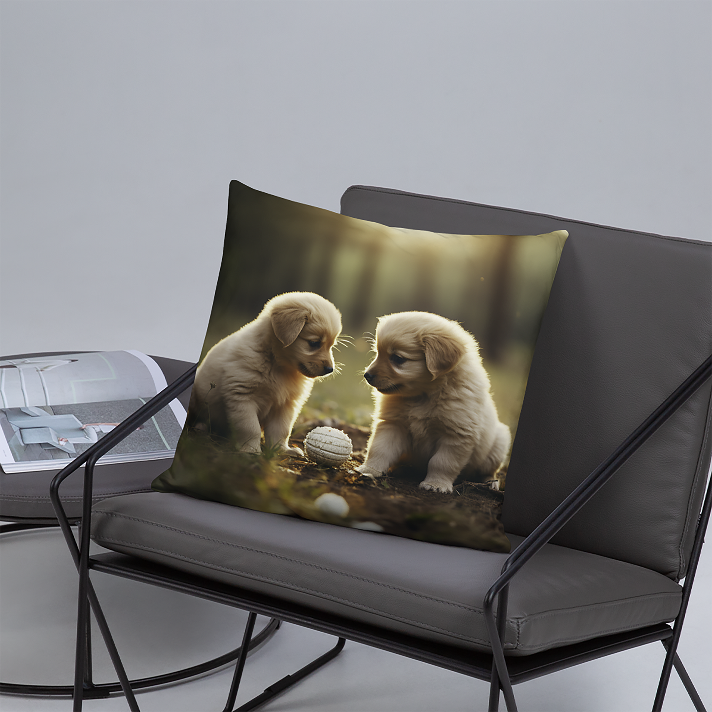 Dog Throw Pillow Dreamy Golden Retriever Puppies Polyester Decorative Cushion 18x18