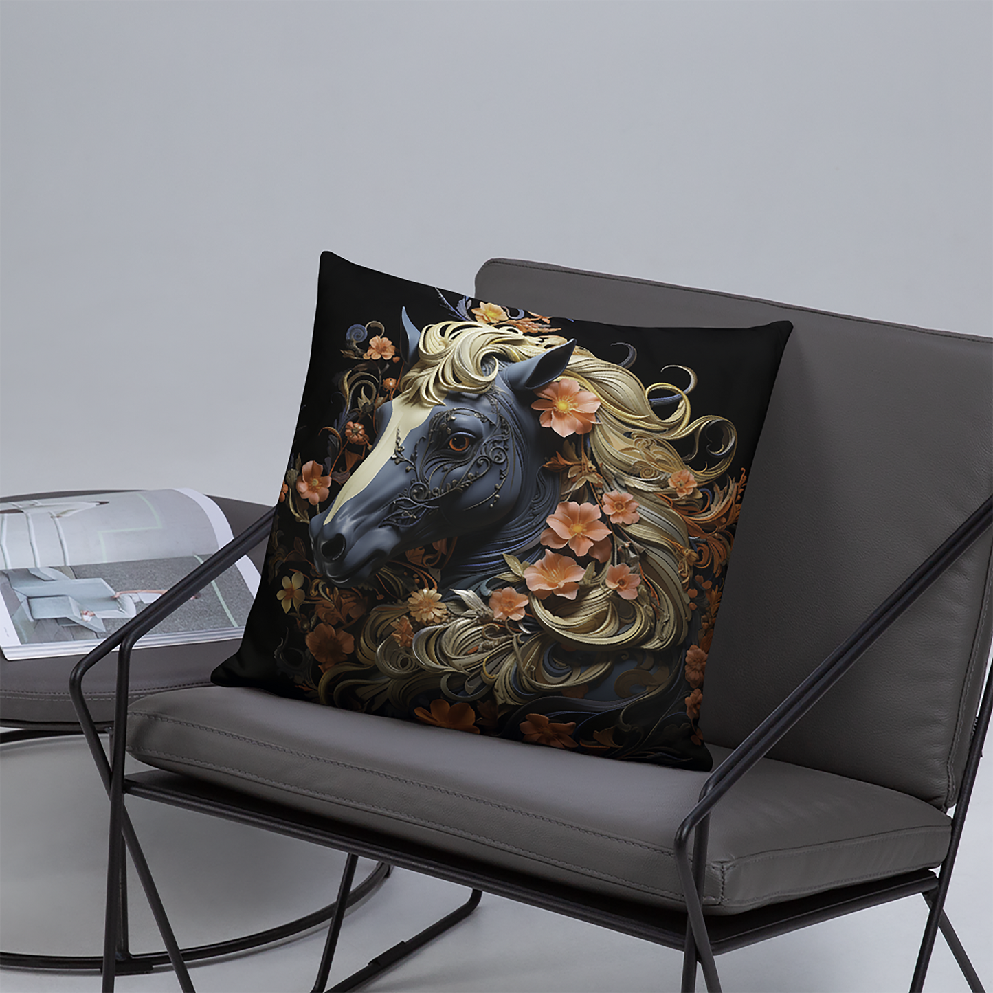 Horse Throw Pillow Horse and Floral Mandala Comfort Polyester Decorative Cushion 18x18