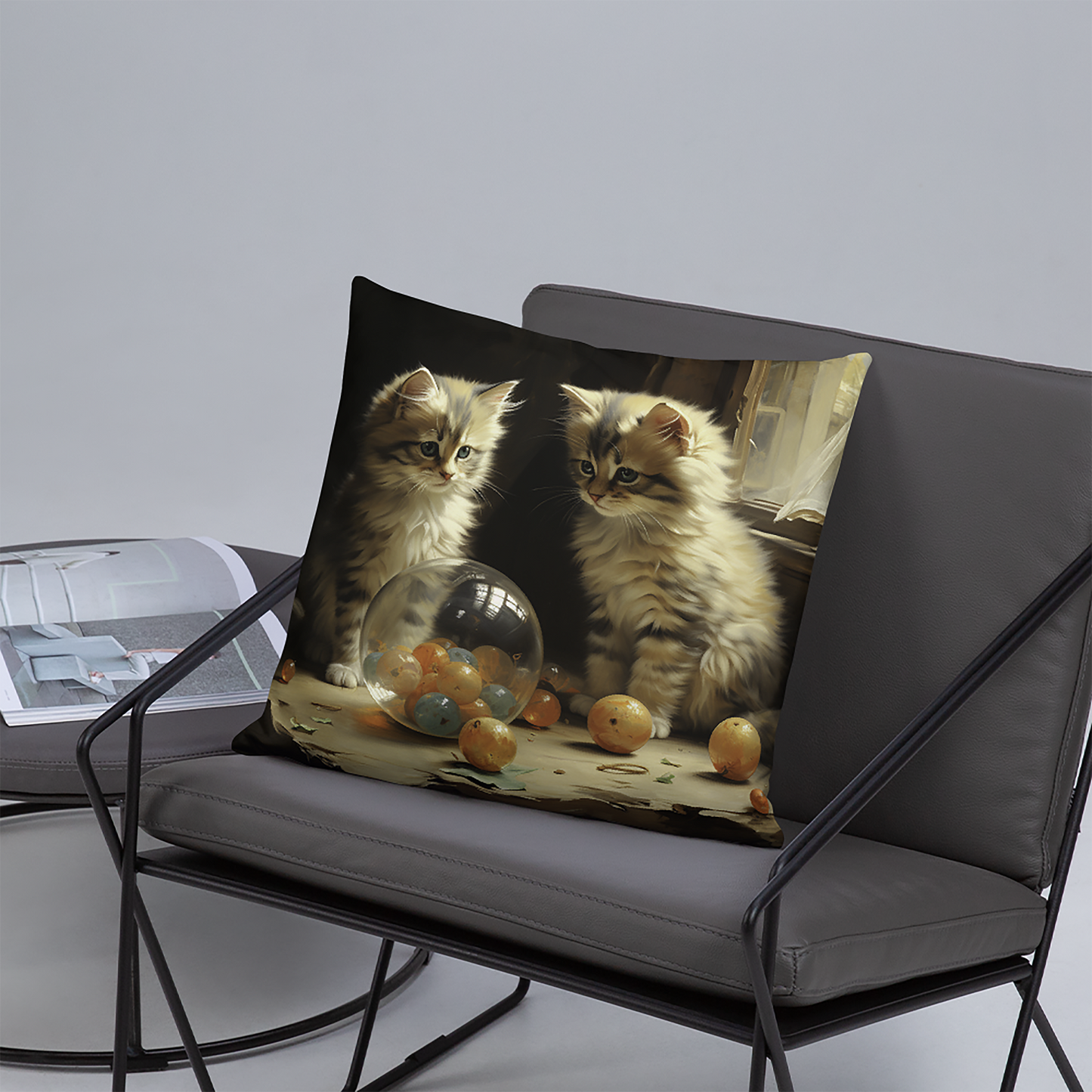Cat Throw Pillow Kittens Playroom Fantasy Artwork Polyester Decorative Cushion 18x18