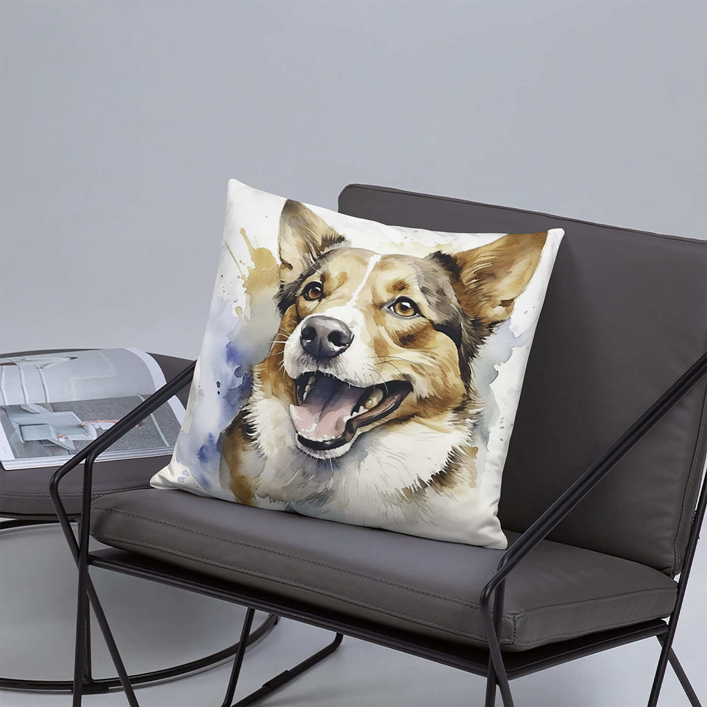Dog Throw Pillow Playful Corgi Watercolor Illustration Polyester Decorative Cushion 18x18