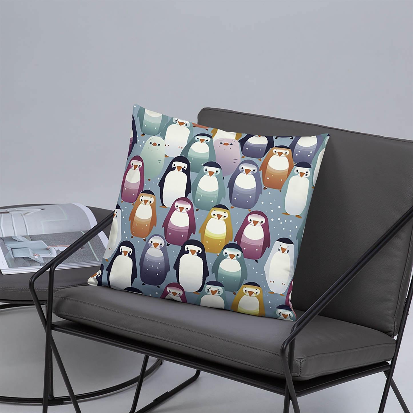 Bird Throw Pillow Snowy Penguin Pattern Art Polyester Decorative Cushion 18x18