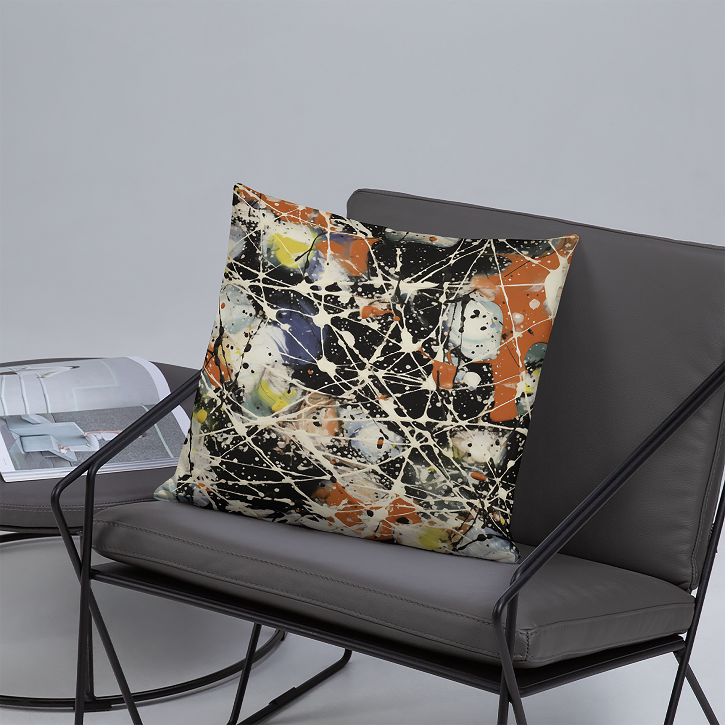 Abstract Throw Pillow Precisionist Splatter Art Polyester Decorative Cushion 18x18