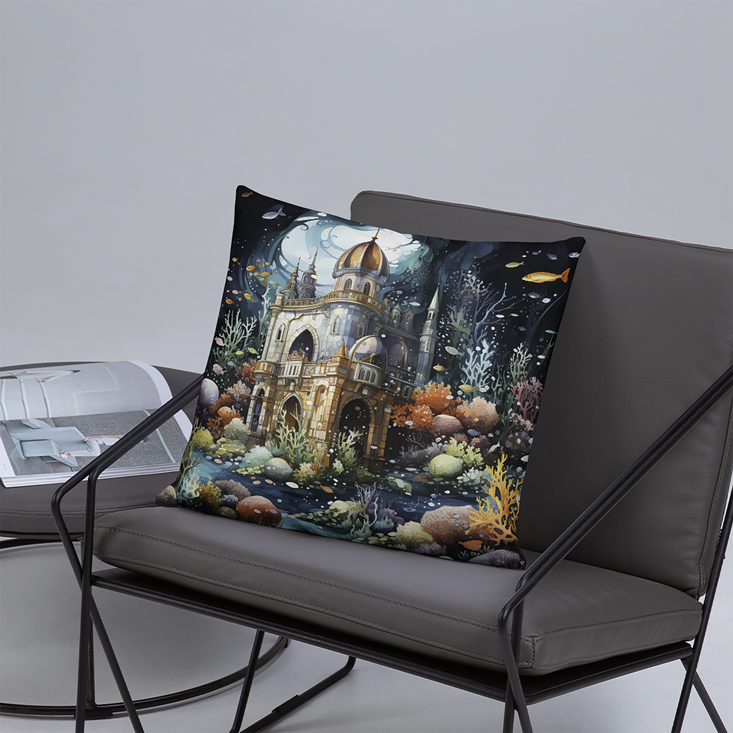 Castle Throw Pillow Undersea Polyester Decorative Cushion 18x18