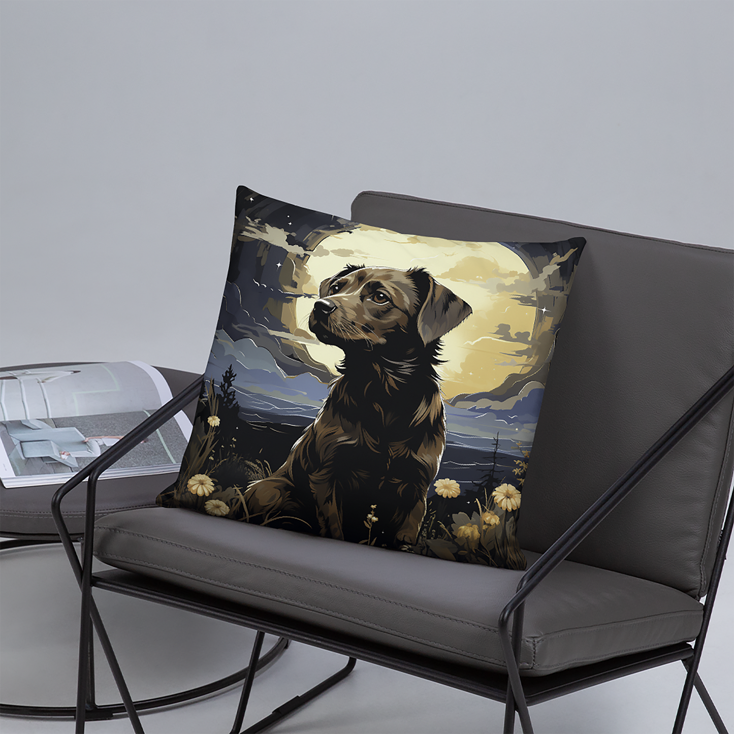 Dog Throw Pillow Lunar Canine Field Dream Polyester Decorative Cushion 18x18