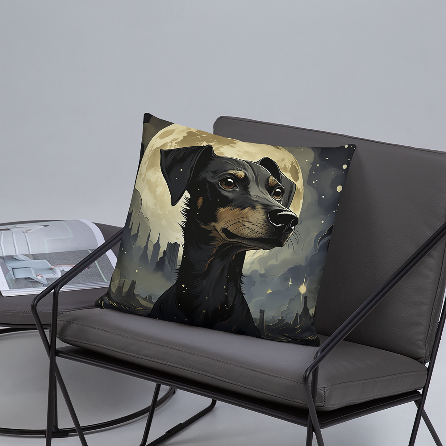 Dog Throw Pillow Urban Canine Moonlight Dream Polyester Decorative Cushion 18x18