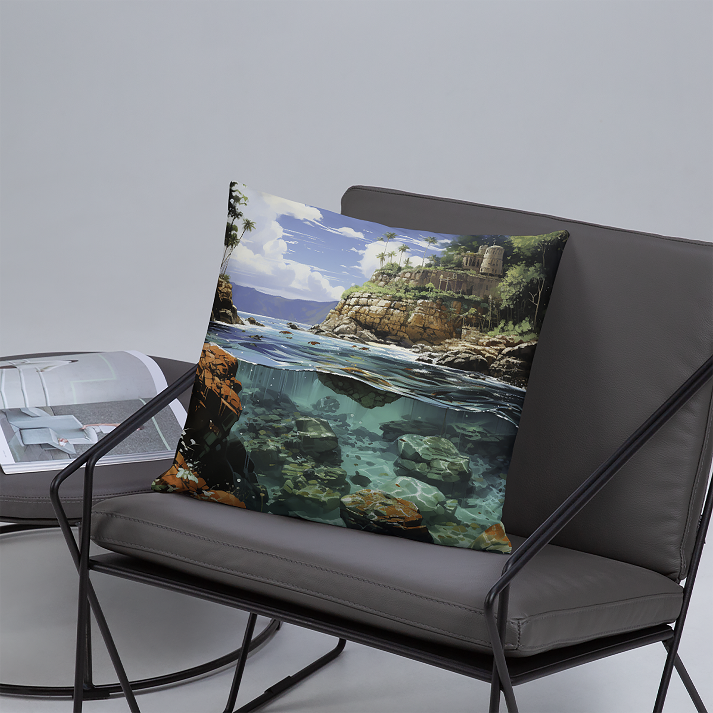 Beach Throw Pillow Intricate Rocky Coastline Polyester Decorative Cushion 18x18