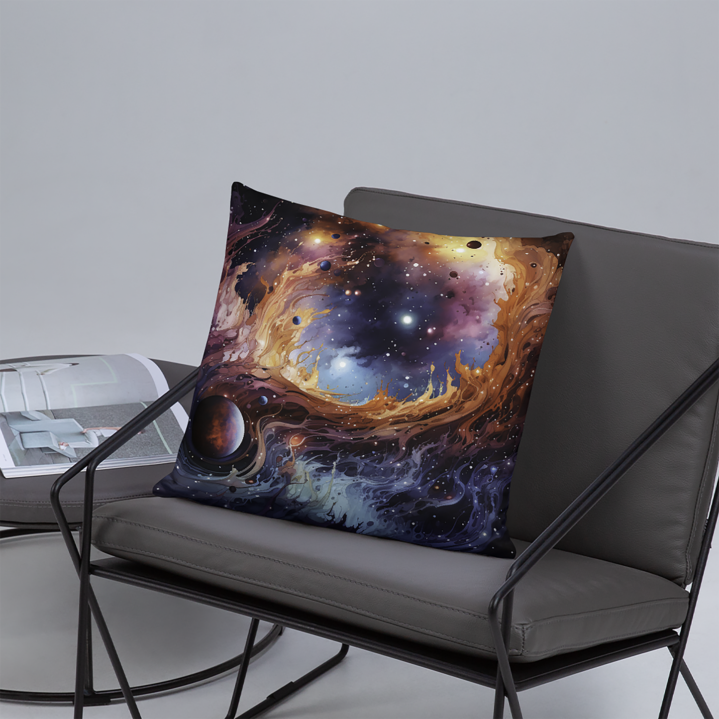 Space Throw Pillow Abstract Cosmic Swirl Polyester Decorative Cushion 18x18