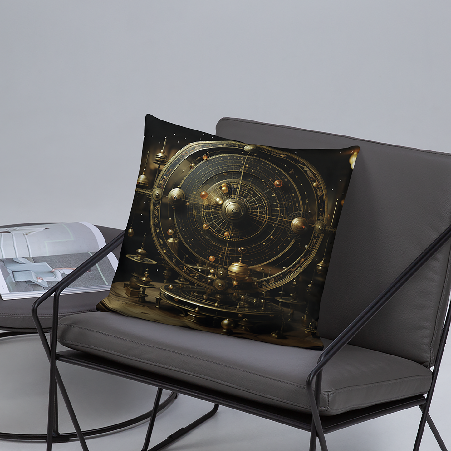 Space Throw Pillow Antique Sun Wheel Futuristic Polyester Decorative Cushion 18x18