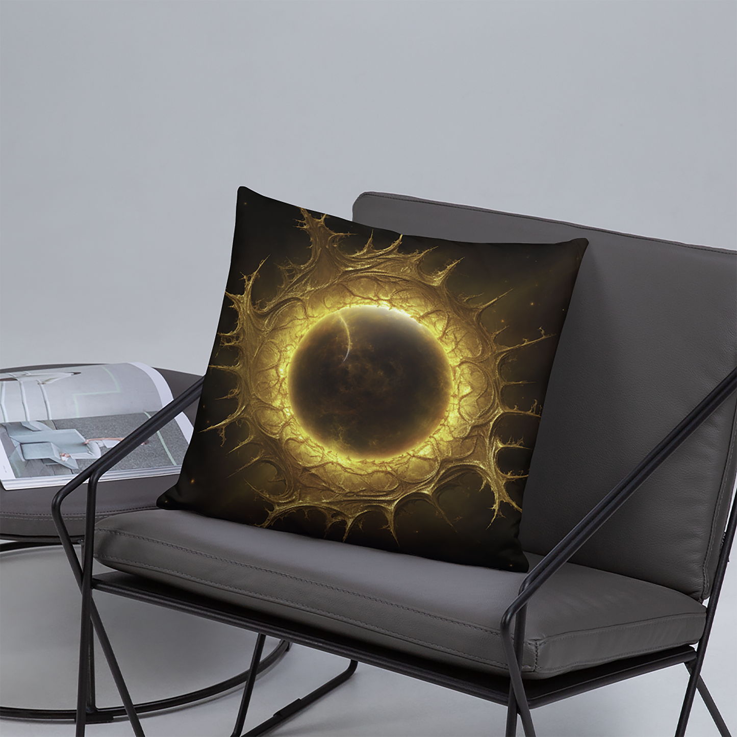 Space Throw Pillow Golden Aura Sun Polyester Decorative Cushion 18x18