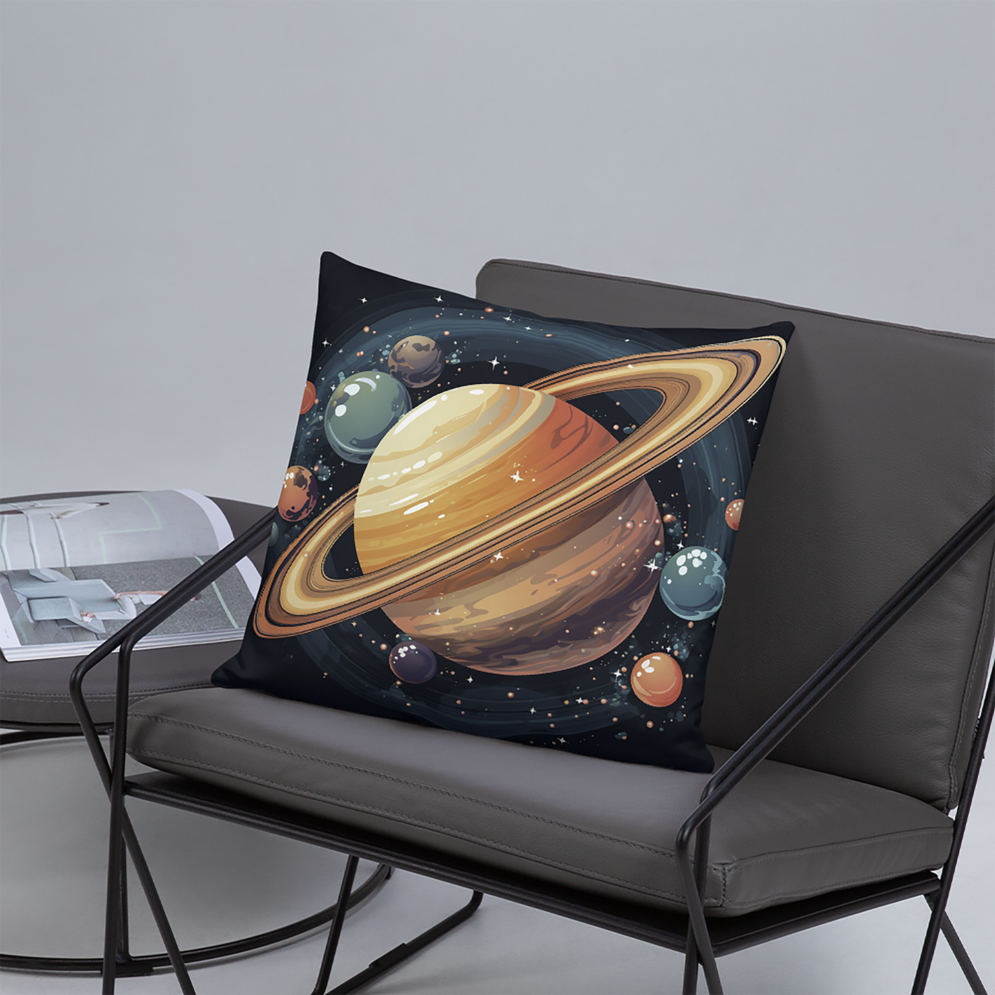 Space Throw Pillow Radiant Saturn Cluster Polyester Decorative Cushion 18x18