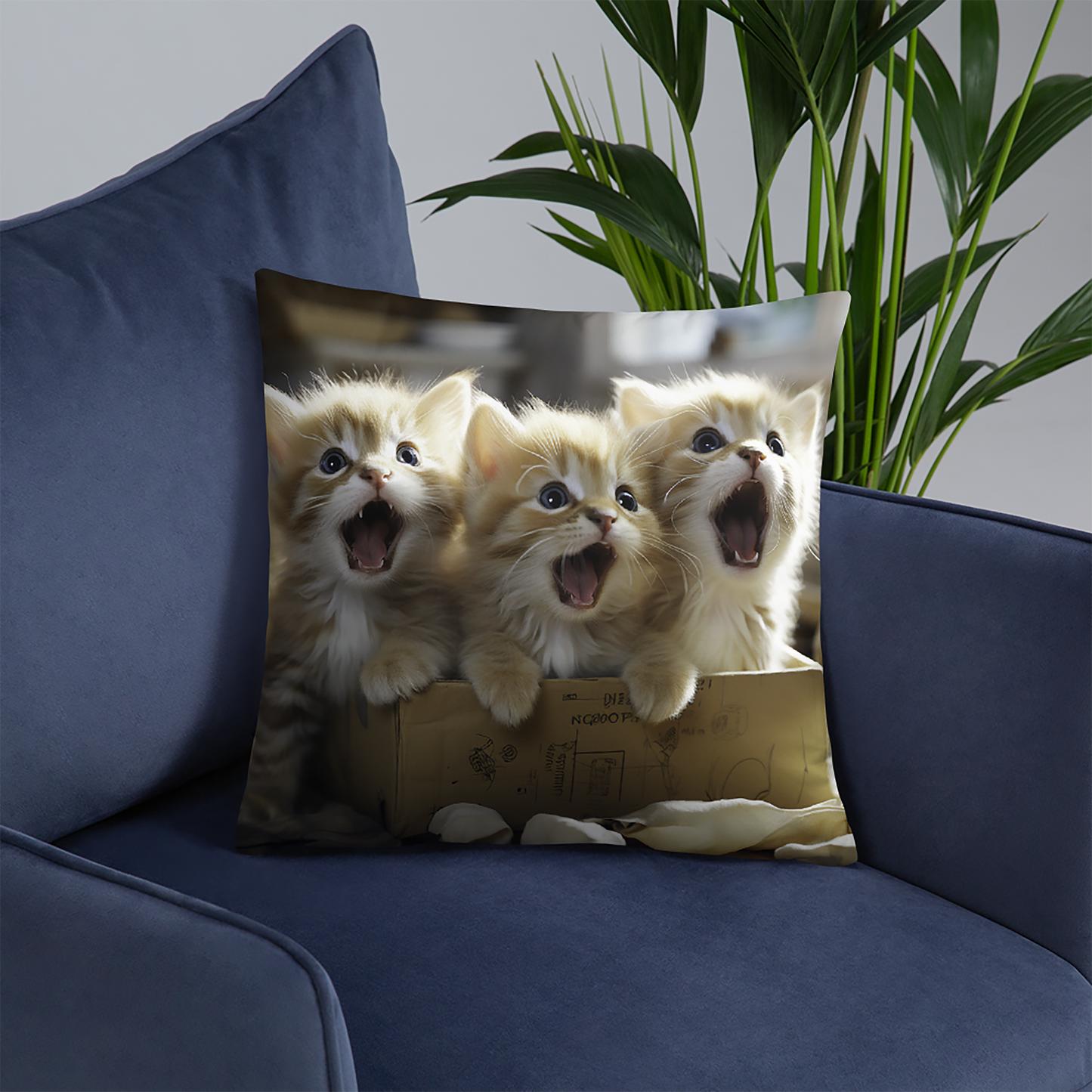 Cat Throw Pillow Boxed Delight Joyful Kittens Polyester Decorative Cushion 18x18