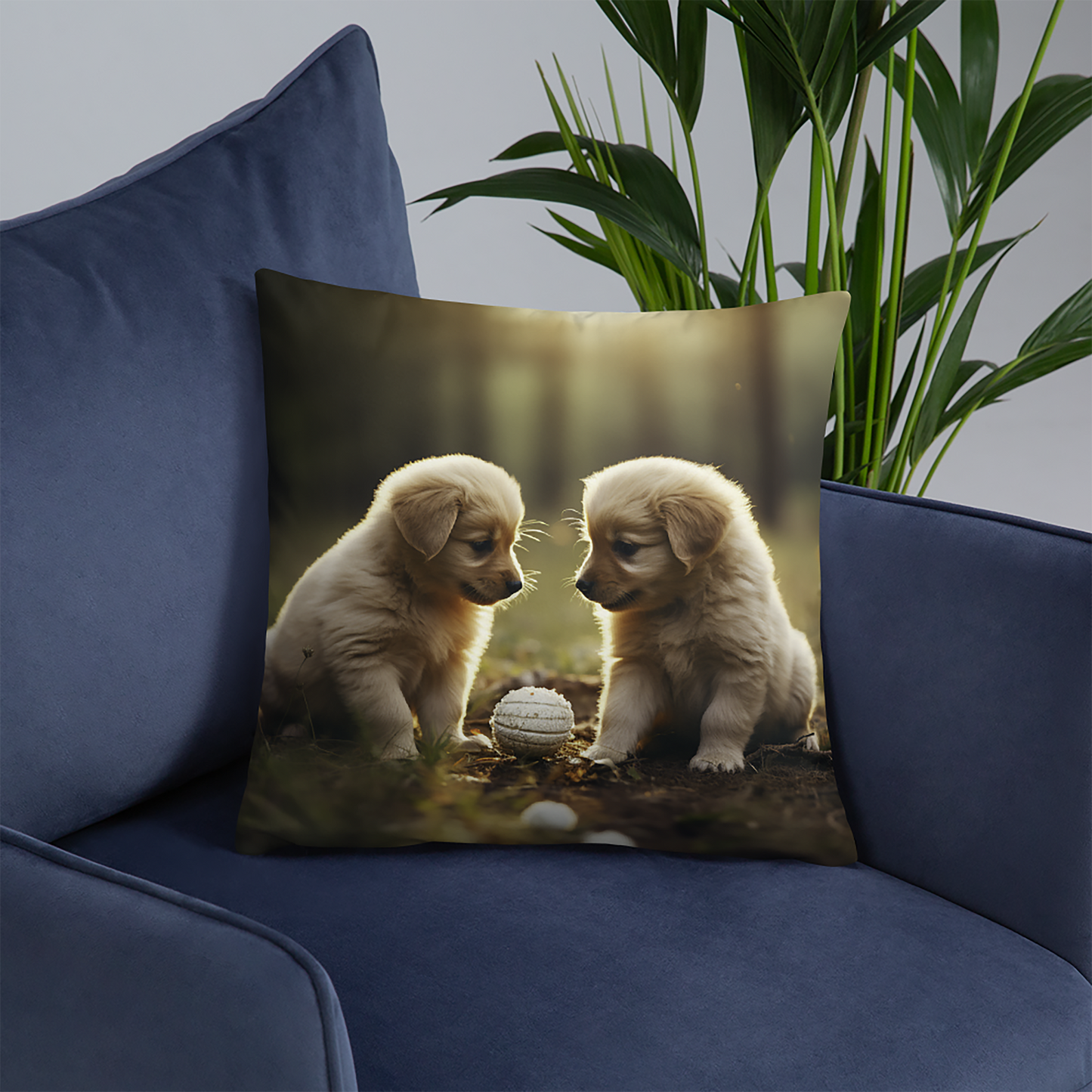Dog Throw Pillow Dreamy Golden Retriever Puppies Polyester Decorative Cushion 18x18