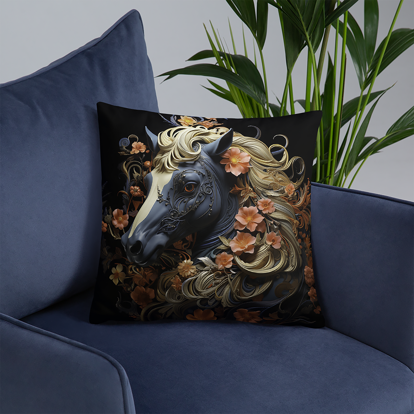 Horse Throw Pillow Horse and Floral Mandala Comfort Polyester Decorative Cushion 18x18