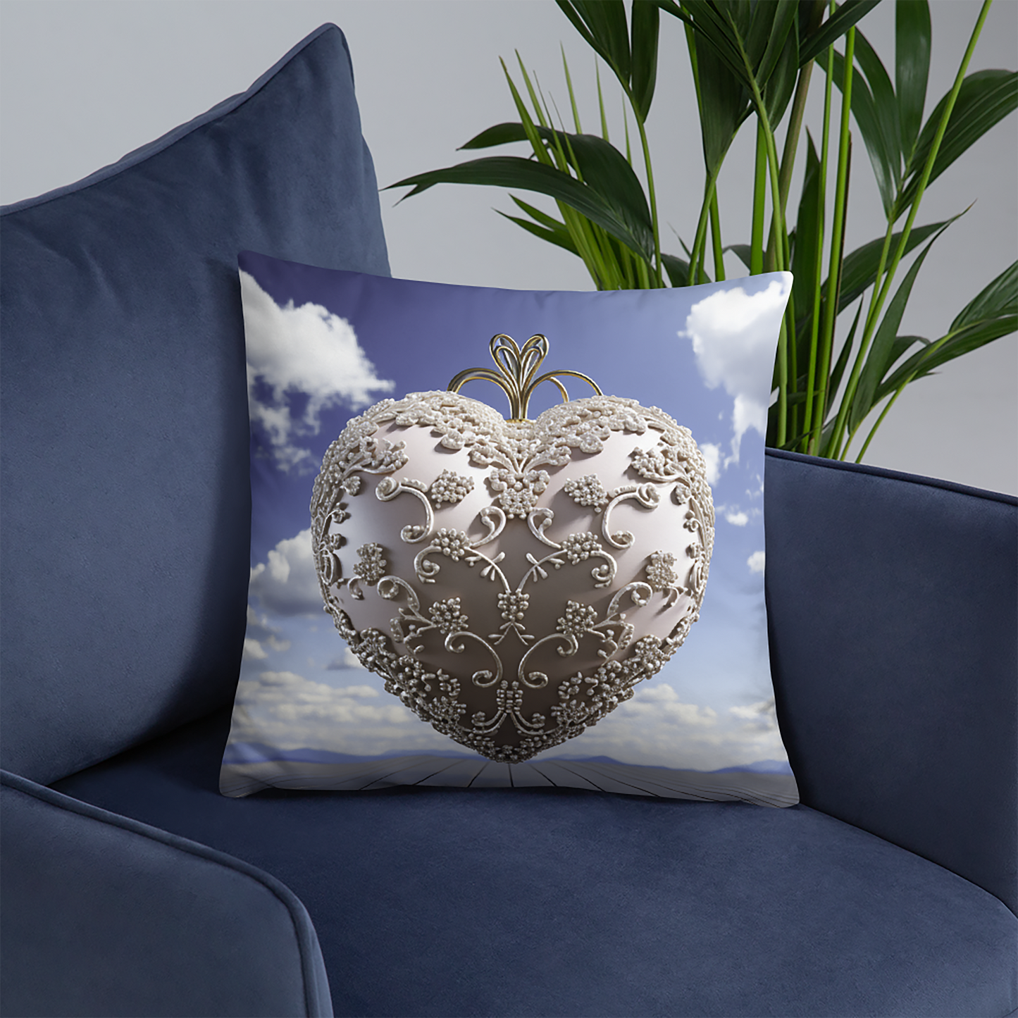 Heart Throw Pillow Opulent Glass Heart Polyester Decorative Cushion 18x18