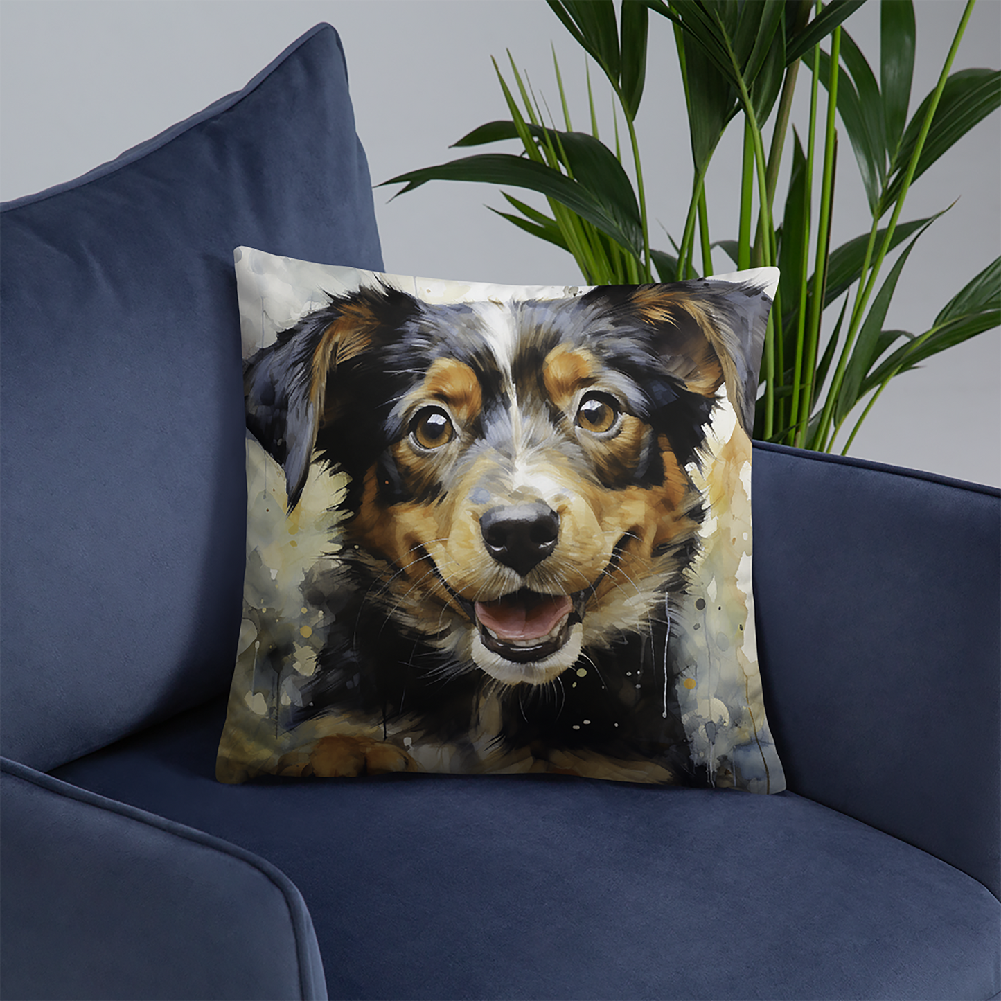 Dog Throw Pillow Puppy Splatter Detailed Watercolor Polyester Decorative Cushion 18x18